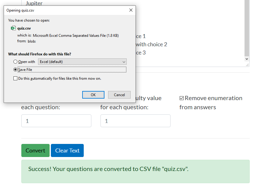 Saving imported Quiz questions