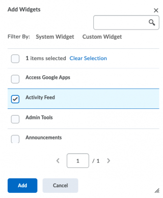 Selecting Activity Feed box