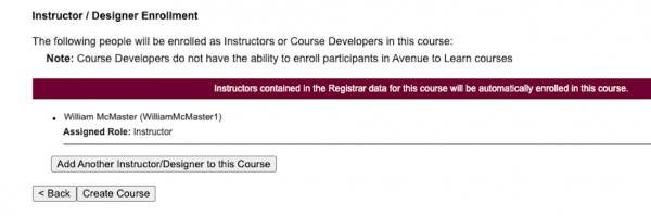 Instructor/Designer Enrollment Section