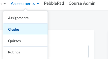 Selecting Grades from Assessments drop down menu