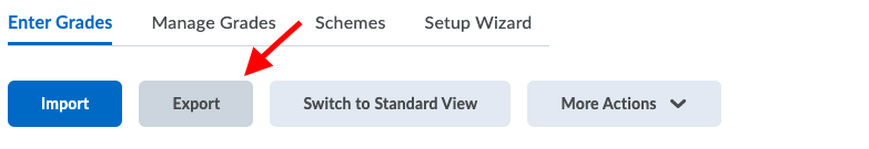Selecting export on the Enter Grades page