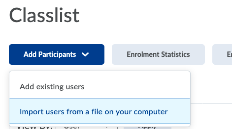 Selecting Import users from a file on your computer