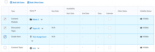 Selecting items to edit dates