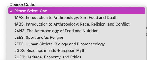 Selecting the Course Code