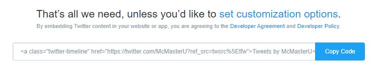 copying the Twitter embed code