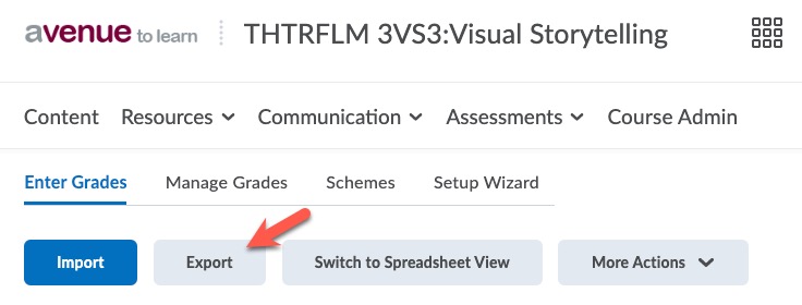 Selecting the Export option