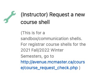 Helpdesk option to request a new course shell.