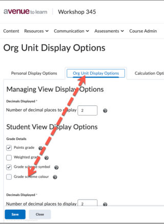 org unit display options checkbox for grade scheme colour